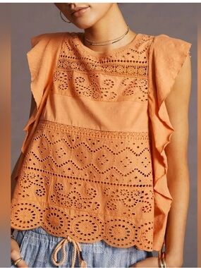ANTHROPOLOGIE Sustainable Lace Tank Coral Size Medium